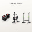 Combo offer: 3-in-1 adjustable set, gym bench with bar and squat rack