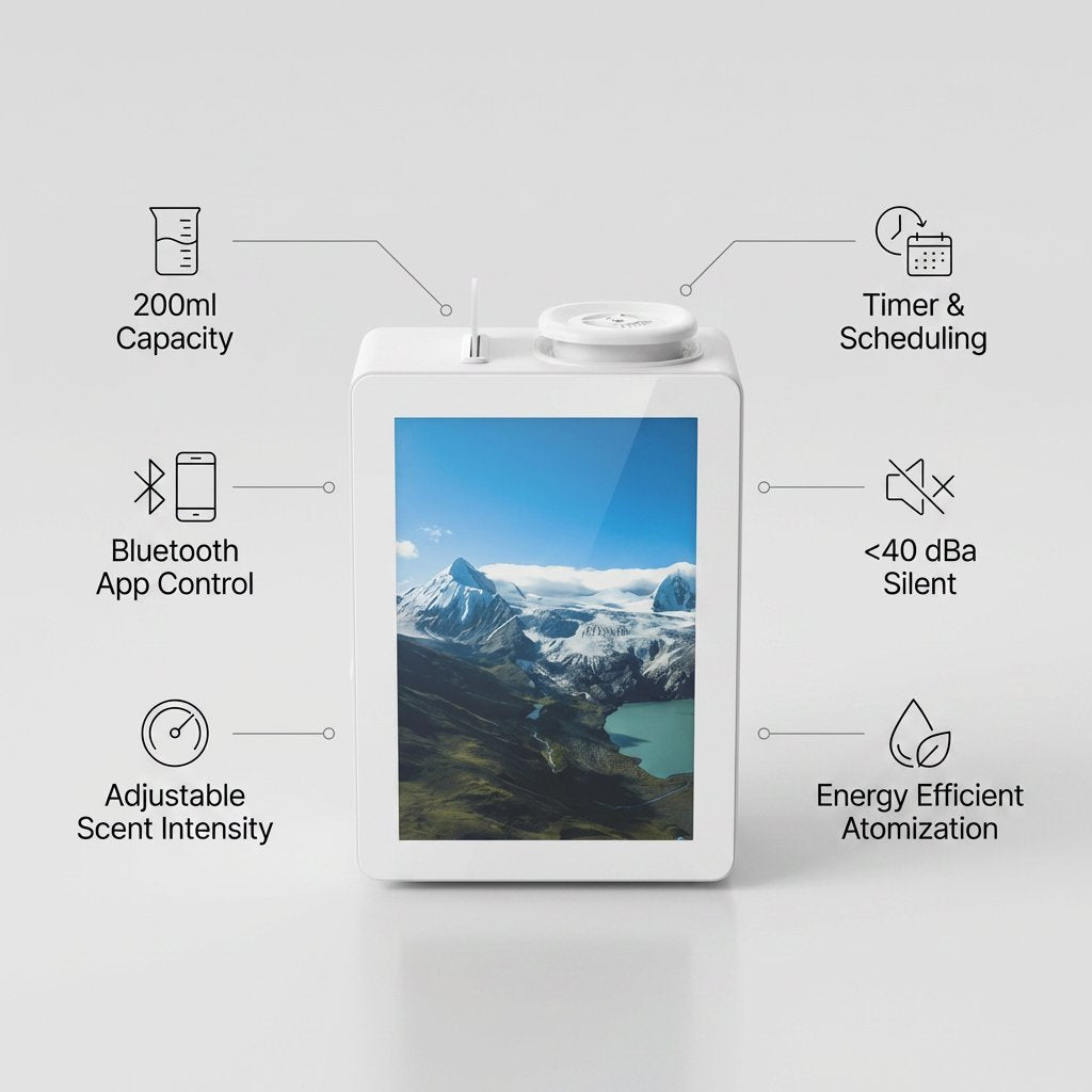 Smart Aroma Diffuser 200ml Bluetooth App Control 100m² - BAS Kuwait Bab Al Saif 