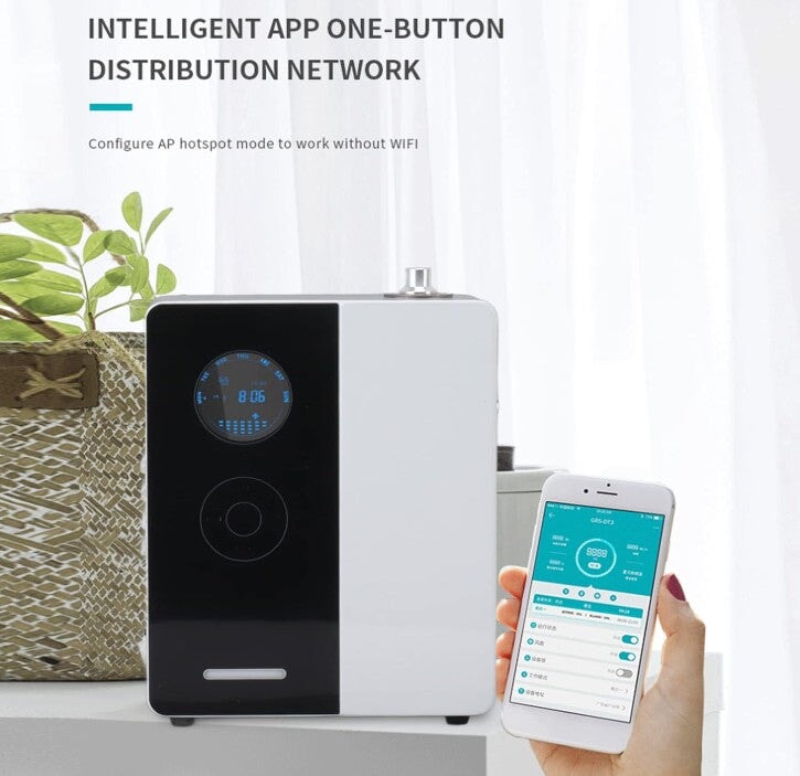 Smart Aroma Diffuser 200ml WiFi App Control – 100m² Coverage - BAS Kuwait Bab Al Saif 