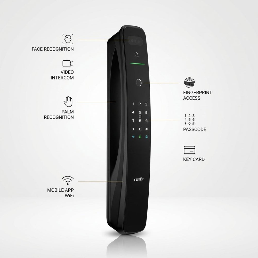 Smart Lock A9pro - Keyless Entry - Face & Palm Recognition, Fingerprint, Pass code, key card, Mobile App (Wifi), Video Intercom System - BAS Kuwait Bab Al Saif 