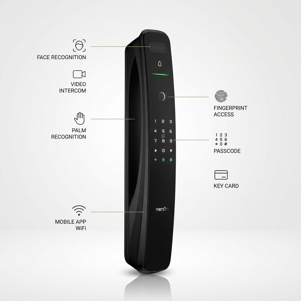 Smart Lock A9pro - Keyless Entry - Face & Palm Recognition, Fingerprint, Pass code, key card, Mobile App (Wifi), Video Intercom System - BAS Kuwait Bab Al Saif 