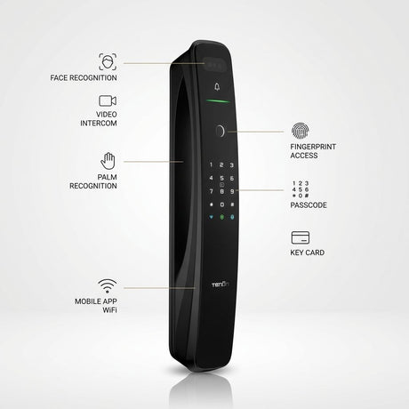 Smart Lock A9pro - Keyless Entry - Face & Palm Recognition, Fingerprint, Pass code, key card, Mobile App (Wifi), Video Intercom System - BAS Kuwait Bab Al Saif 