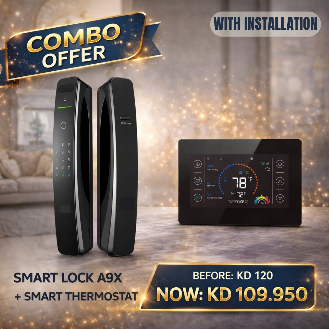 Smart Lock A9X + Smart WiFi Thermostat Combo – BAS Kuwait Bab Al Saif Smart Lock A9X + Smart Thermostat [With Installation] 
