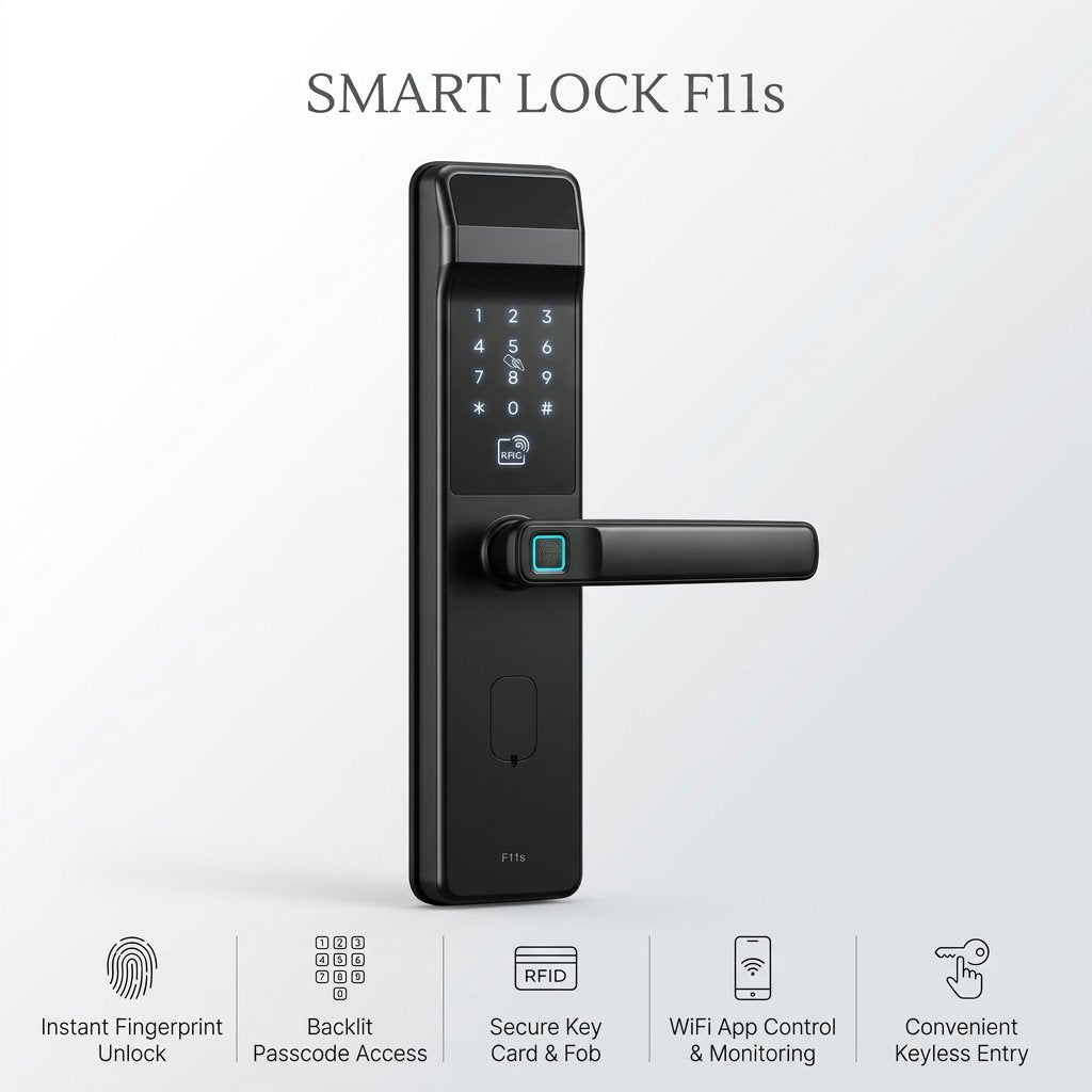 Smart Lock F11s - Keyless Entry - Fingerprint, Pass code, key card, Mobile App (Wifi ) - BAS Kuwait Bab Al Saif 
