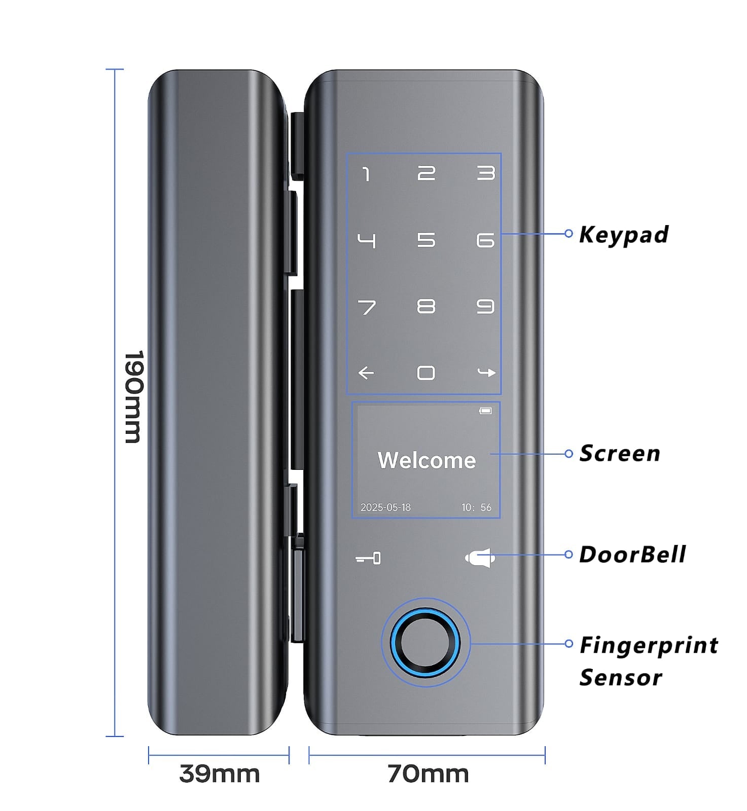 Smart Lock G22 For Glass Door - Keyless Entry - Fingerprint, Pass code, key card, Mobile App (Wifi) - BAS Kuwait Bab Al Saif 