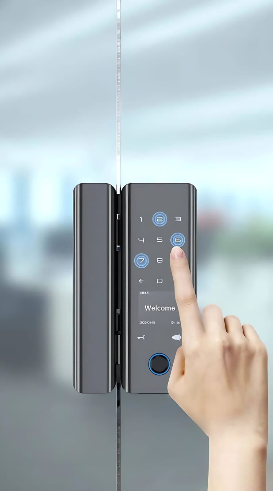Smart Lock G22 For Glass Door - Keyless Entry - Fingerprint, Pass code, key card, Mobile App (Wifi) - BAS Kuwait Bab Al Saif 