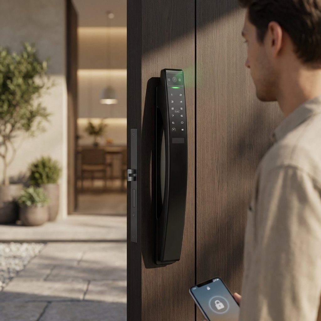 Smart Lock J03 - Keyless Entry - Face id, Fingerprint, Pass code, key card, Mobile App (Wifi & Bluetooth) Rechargeable Battery - BAS Kuwait Bab Al Saif 