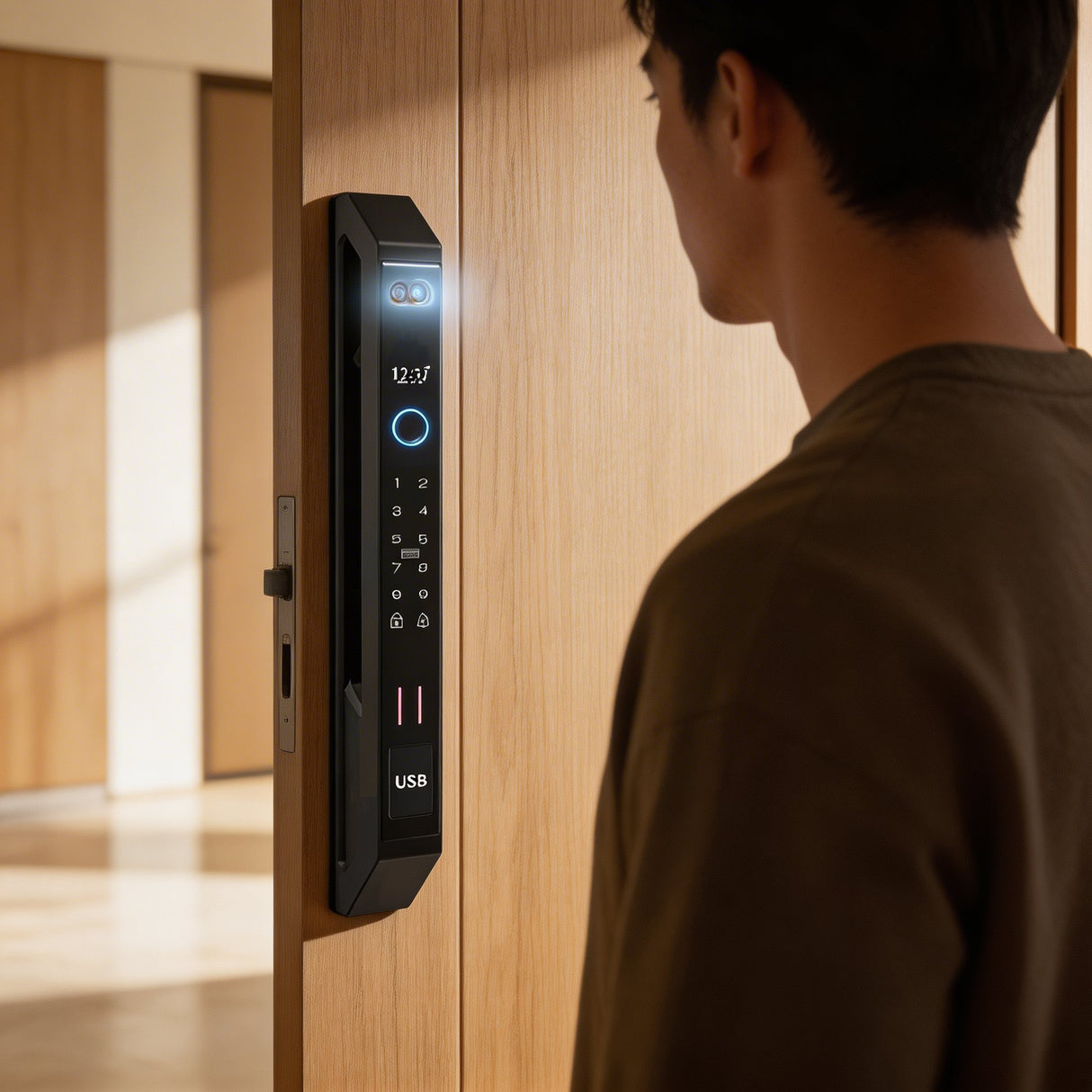 Smart Lock J04 - Keyless Entry - Face Recognition, Fingerprint, Pass code, key card, Mobile App (Wifi) Rechargeable Battery - BAS Kuwait Bab Al Saif 