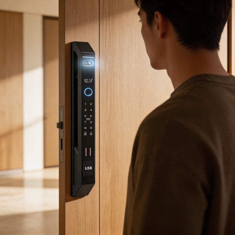 Smart Lock J04 - Keyless Entry - Face Recognition, Fingerprint, Pass code, key card, Mobile App (Wifi) Rechargeable Battery - BAS Kuwait Bab Al Saif 