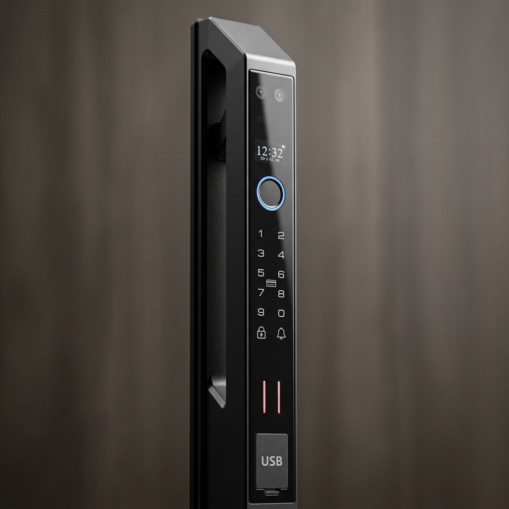 Smart Lock J04 - Keyless Entry - Face Recognition, Fingerprint, Pass code, key card, Mobile App (Wifi) Rechargeable Battery - BAS Kuwait Bab Al Saif 