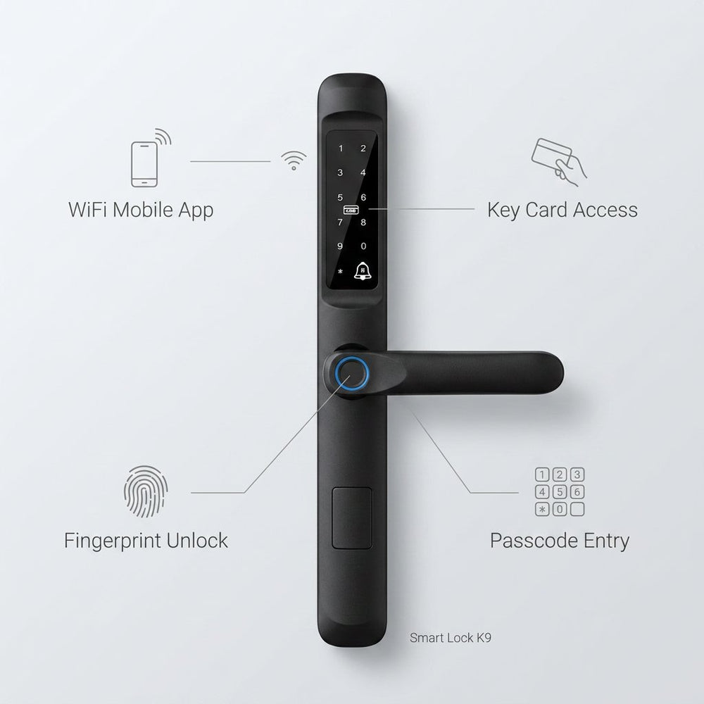 Smart Lock K9 - Keyless Entry - Fingerprint, Pass code, key card, Mobile App (Wifi) - BAS Kuwait Bab Al Saif 