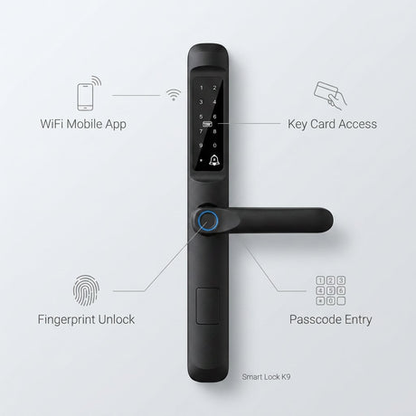 Smart Lock K9 - Keyless Entry - Fingerprint, Pass code, key card, Mobile App (Wifi) - BAS Kuwait Bab Al Saif 