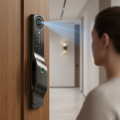 Smart Lock M7 - Keyless Entry - Face Recognition, Fingerprint, Pass code, key card, Mobile App (Wifi), Video Intercom System - BAS Kuwait Bab Al Saif 