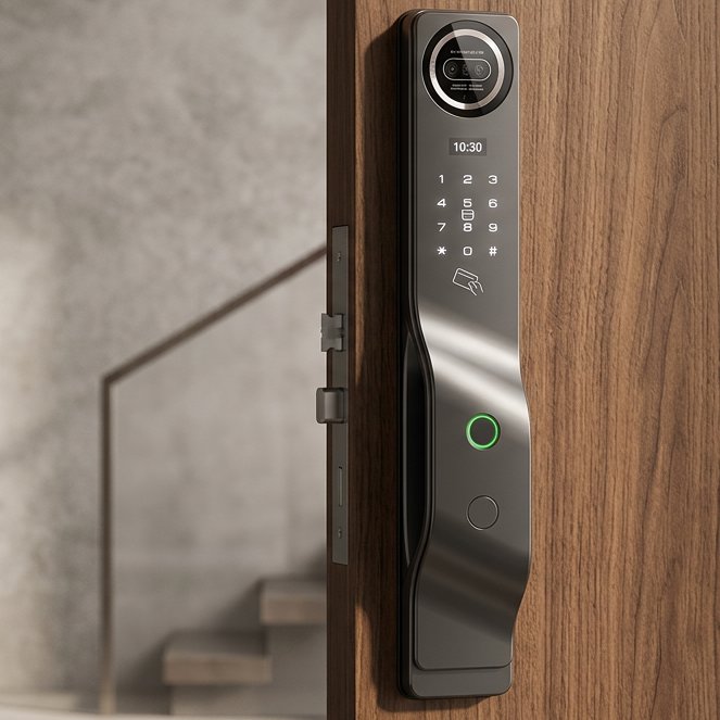 Smart Lock M7 - Keyless Entry - Face Recognition, Fingerprint, Pass code, key card, Mobile App (Wifi), Video Intercom System - BAS Kuwait Bab Al Saif 