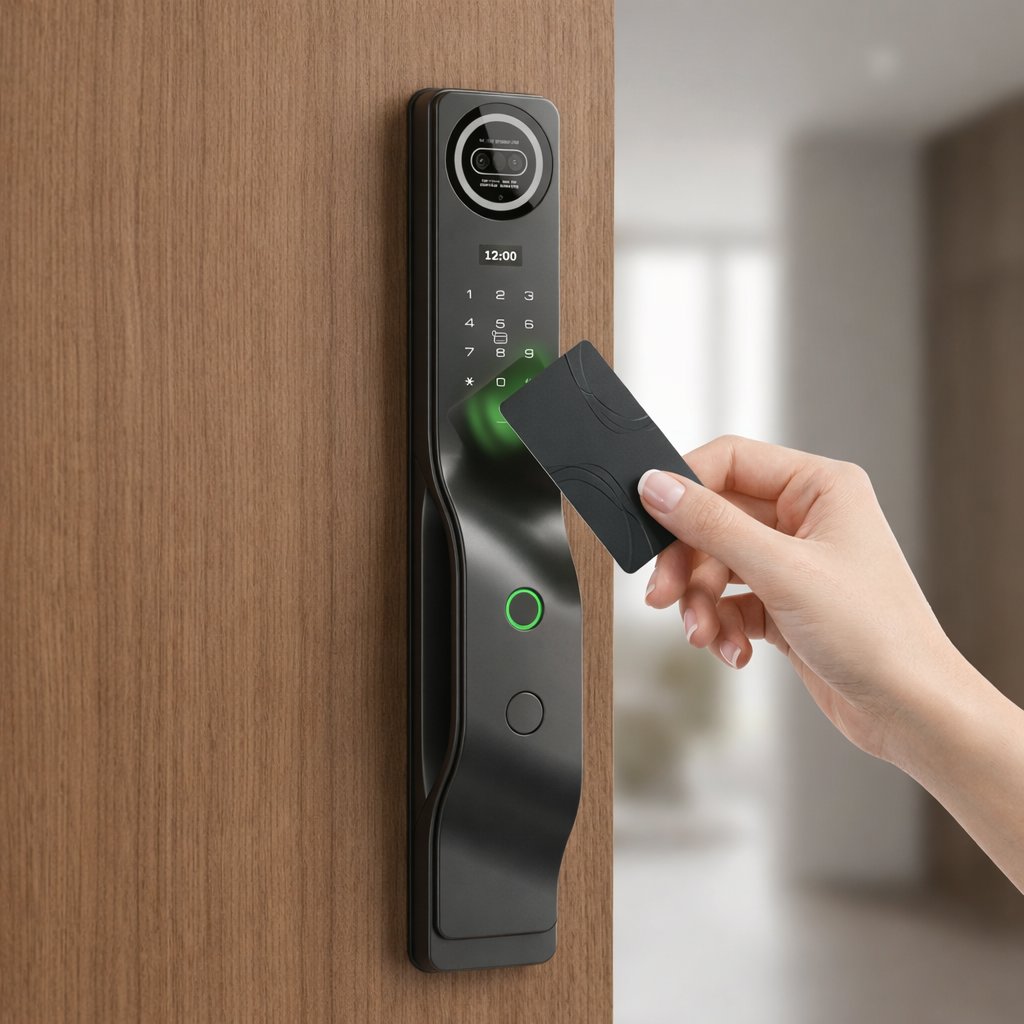 Smart Lock M7 - Keyless Entry - Face Recognition, Fingerprint, Pass code, key card, Mobile App (Wifi), Video Intercom System - BAS Kuwait Bab Al Saif 
