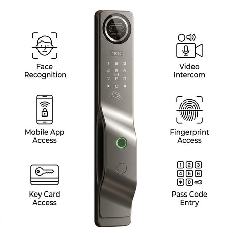 Smart Lock M7 - Keyless Entry - Face Recognition, Fingerprint, Pass code, key card, Mobile App (Wifi), Video Intercom System - BAS Kuwait Bab Al Saif 