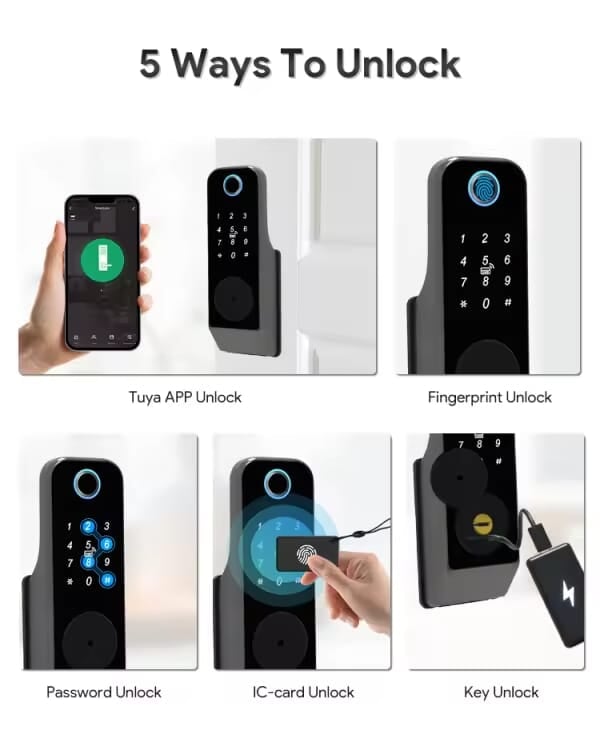 Smart Lock R06 Rim Lock - Keyless Entry - Fingerprint, Pass code, key card, Mobile App (Wifi) - BAS Kuwait Bab Al Saif