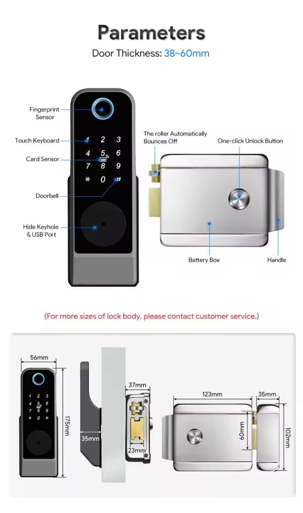 Smart Lock R06 Rim Lock - Keyless Entry - Fingerprint, Pass code, key card, Mobile App (Wifi) - BAS Kuwait Bab Al Saif