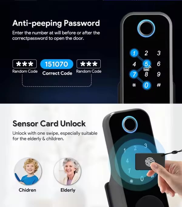 Smart Lock R06 Rim Lock - Keyless Entry - Fingerprint, Pass code, key card, Mobile App (Wifi) - BAS Kuwait Bab Al Saif