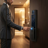 Smart Lock S09 – Dual Camera Face Recognition, Live Video Intercom, Fingerprint & Keycard | Humid And Waterproof | 6000MAH Battery - BAS Kuwait Bab Al Saif 