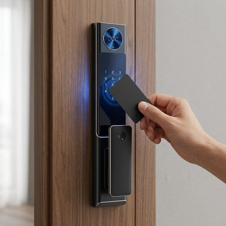 Smart Lock S09 – Dual Camera Face Recognition, Live Video Intercom, Fingerprint & Keycard | Humid And Waterproof | 6000MAH Battery - BAS Kuwait Bab Al Saif 