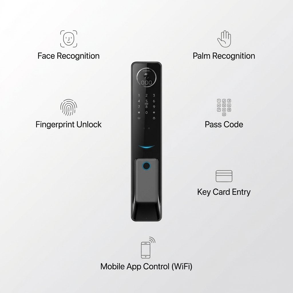 Smart Lock S61 - Keyless Entry - Face & Palm Recognition, Fingerprint, Pass code, key card, Mobile App (Wifi) - BAS Kuwait Bab Al Saif 