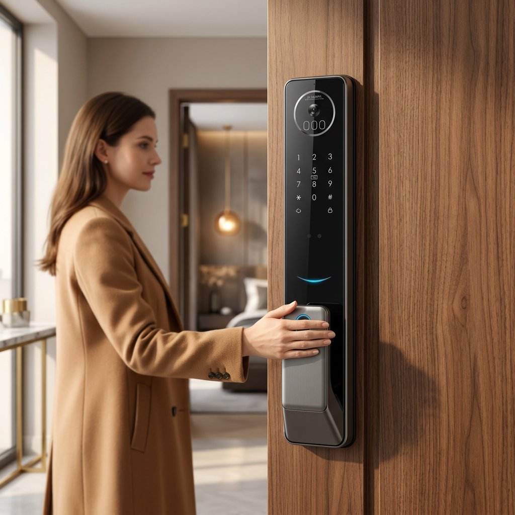 Smart Lock S61 - Keyless Entry - Face & Palm Recognition, Fingerprint, Pass code, key card, Mobile App (Wifi) - BAS Kuwait Bab Al Saif 