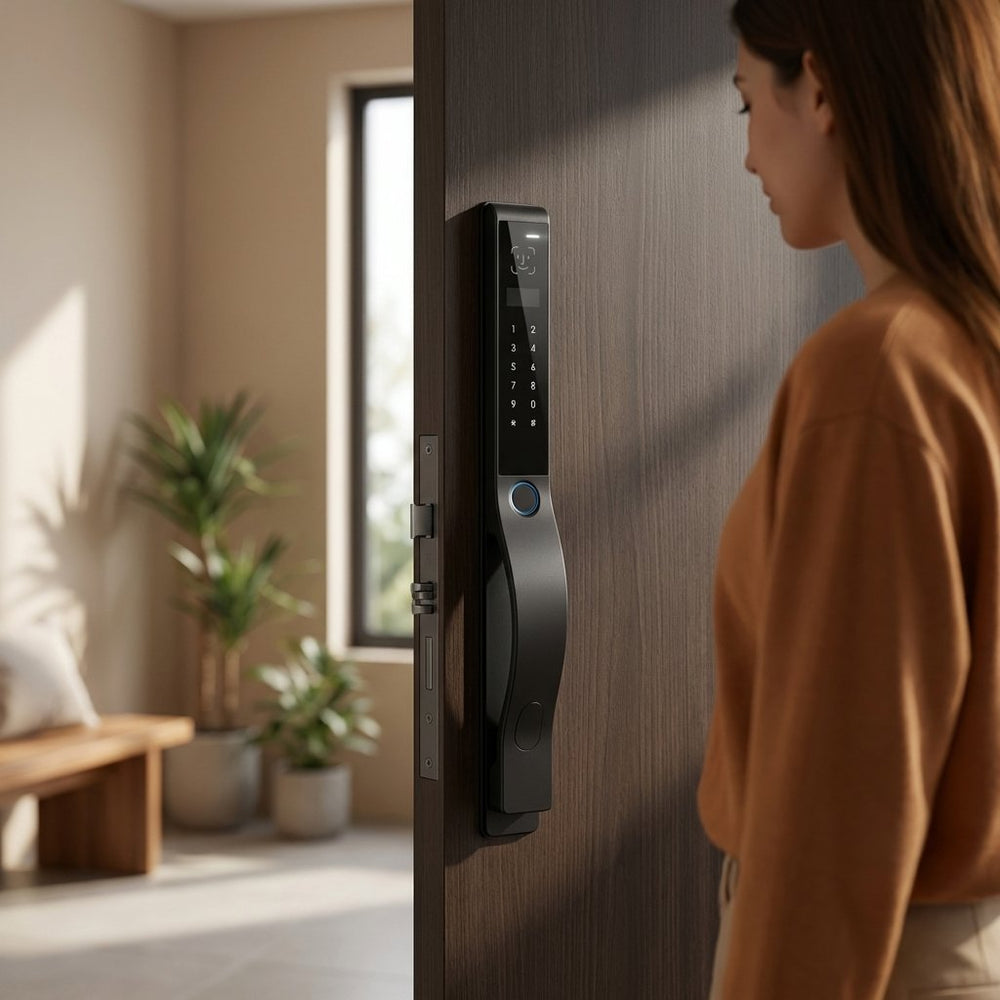 Smart Lock SL10 - Keyless Entry - Face id, Fingerprint, Pass code, key card, Mobile App (Wifi) Rechargeable Battery - BAS Kuwait Bab Al Saif 