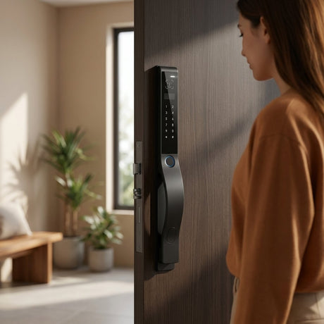 Smart Lock SL10 - Keyless Entry - Face id, Fingerprint, Pass code, key card, Mobile App (Wifi) Rechargeable Battery - BAS Kuwait Bab Al Saif 