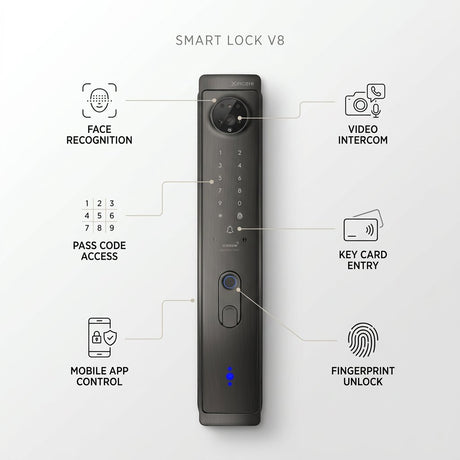 Smart Lock V8 - Keyless Entry - Face Recognition, Fingerprint, Pass code, key card, Mobile App , Video Intercom System - BAS Kuwait Bab Al Saif 