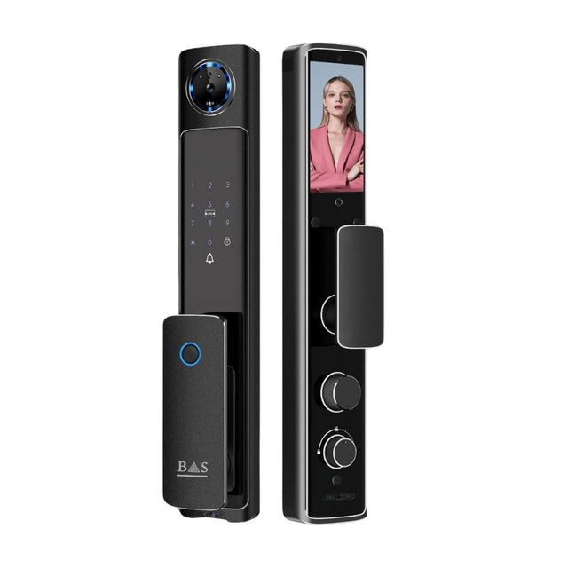 Smart Lock V9 - Keyless Entry - Face & Palm Recognition, Fingerprint, Pass code, key card, Mobile App (Wifi), Video Intercom System - BAS Kuwait Bab Al Saif 