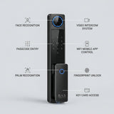 Smart Lock V9 - Keyless Entry - Face & Palm Recognition, Fingerprint, Pass code, key card, Mobile App (Wifi), Video Intercom System - BAS Kuwait Bab Al Saif 