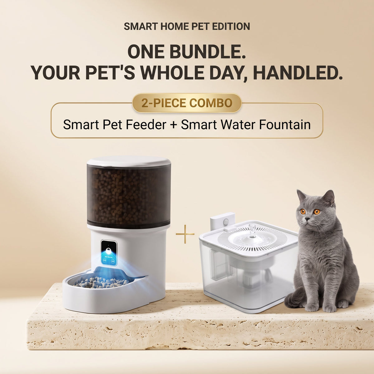 Smart Pet Feeder 4L + Smart Water Fountain PET BUNDLE - Bas Kuwait Bab Al Saif 