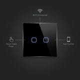 2 Gang smart switch features - touch glass panel, WiFi connected, app control