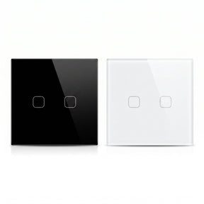 2 Gang WiFi smart touch switch in black and white glass panel - Bab Al Saif Kuwait