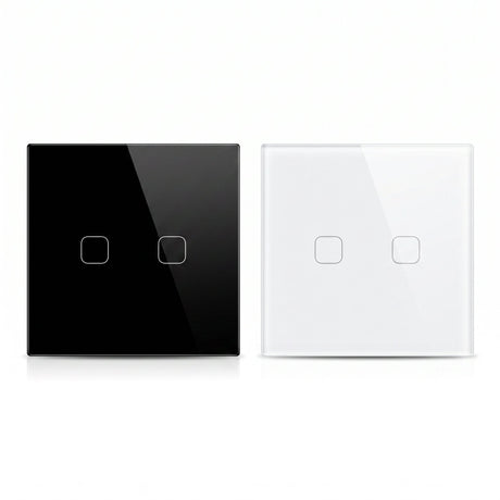 2 Gang WiFi smart touch switch in black and white glass panel - Bab Al Saif Kuwait