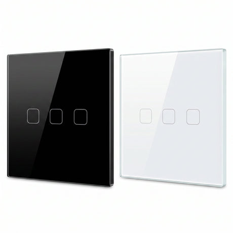 3 Gang WiFi smart touch switch in black and white glass panel - Bab Al Saif Kuwait