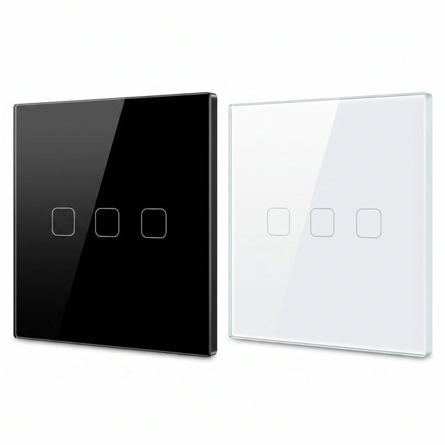 3 Gang WiFi smart touch switch in black and white glass panel - Bab Al Saif Kuwait