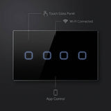 4 Gang smart switch features - touch glass panel, WiFi connected, app control