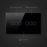 6 Gang smart switch features - touch glass panel, WiFi connected, app control