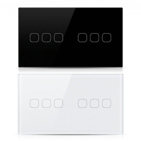6 Gang WiFi smart touch switch in black and white glass panel - Bab Al Saif Kuwait