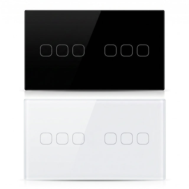 6 Gang WiFi smart touch switch in black and white glass panel - Bab Al Saif Kuwait