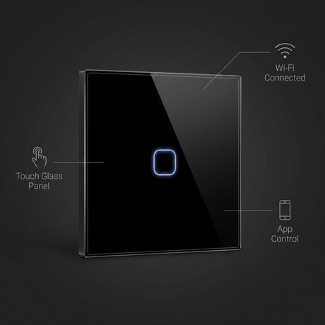 1 Gang smart switch features - touch glass panel, WiFi connected, app control