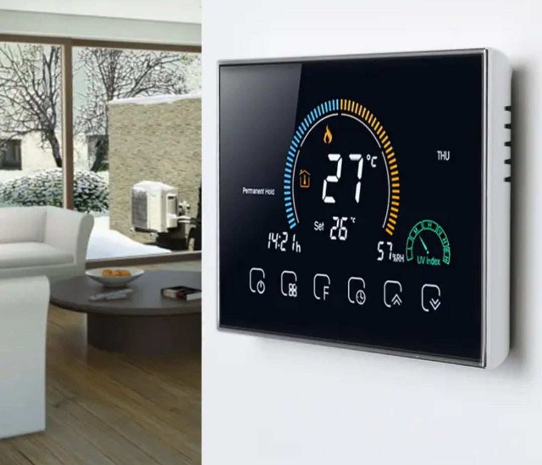 Smart Thermostat for Central Air Conditioner I Wifi Touch Sensor Temperature Control for AC - BAS Kuwait Bab Al Saif Black With Fitting 