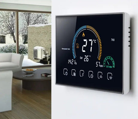 Smart Thermostat for Central Air Conditioner I Wifi Touch Sensor Temperature Control for AC - BAS Kuwait Bab Al Saif Black With Fitting 