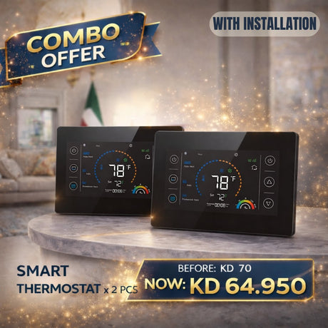 Smart WiFi Thermostat Combo (2 PCS) | Touch Screen AC Control with Mobile App – BAS Kuwait Bab Al Saif Smart Thermostat x 2 PC [With Installation] 