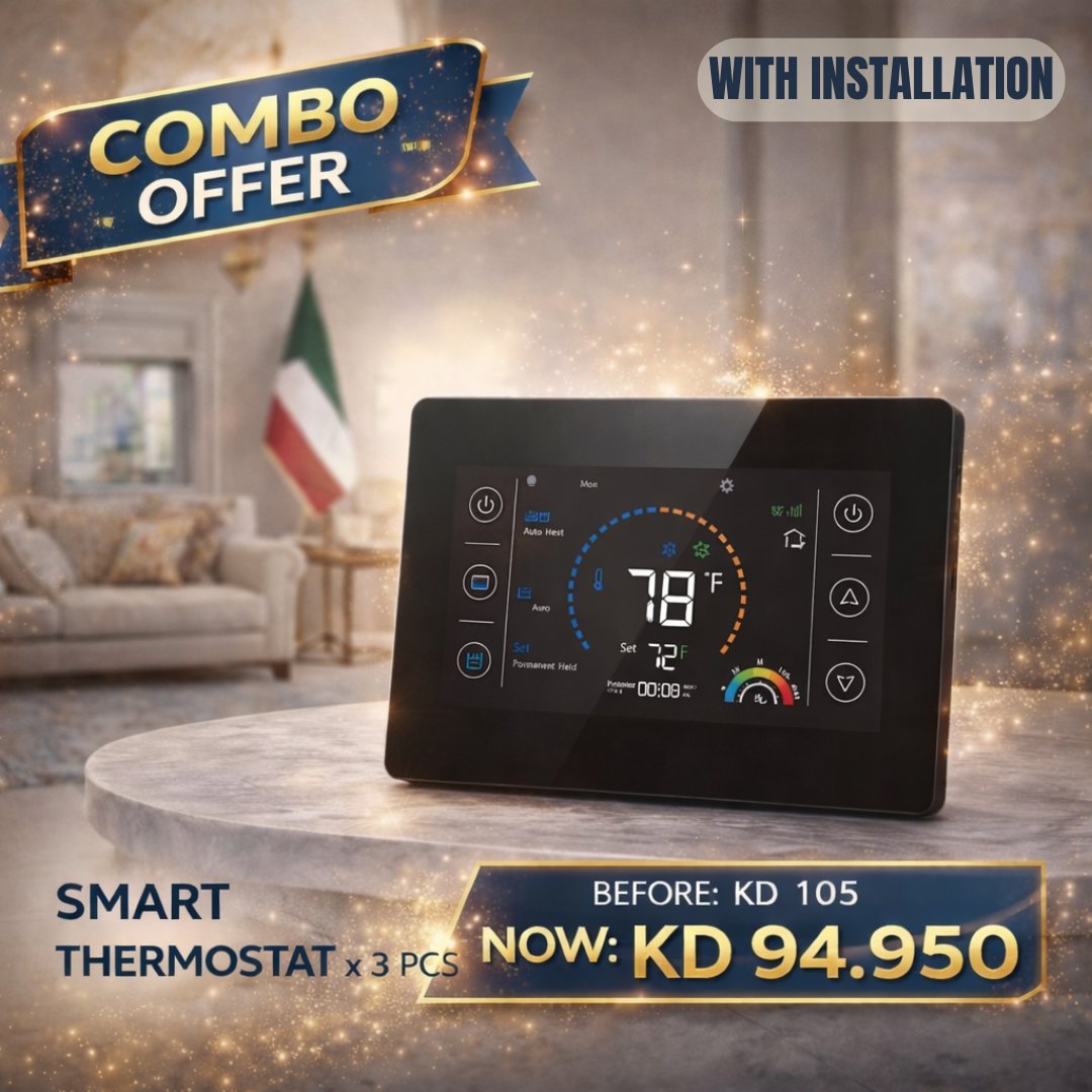 Smart WiFi Thermostat Combo (3 PCS) | Touch Screen AC Control with Mobile App – BAS Kuwait Bab Al Saif Smart Thermostat x 3 PC [With Installation] 