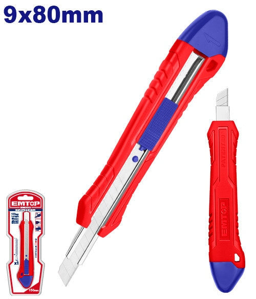 Snap-Off Cutting Blade Sharp Knife With Flat Push Button EMTOP BRAND - BAS Kuwait Bab Al Saif Standard 9Mmx80Mm 