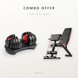 Combo offer: 24kg adjustable rubber dumbbell set and adjustable weight bench