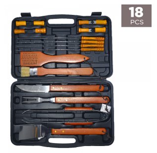 Stainless Steel BBQ Tool Set / Barbeque Tool Kit (18 pcs) - BAS Kuwait Bab Al Saif Orange 60 x 20 cm 